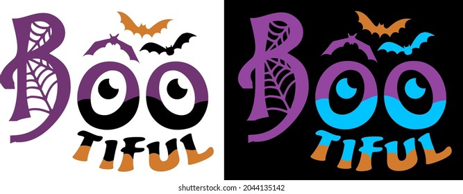 Halloween vector t-shirt design with decorated phrase "Bootiful". Perfect design for halloween celebration.