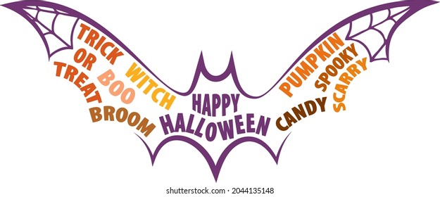 Halloween vector t-shirt design with decorated phrase "Happy Halloween" and bat. Perfect design for halloween celebration.