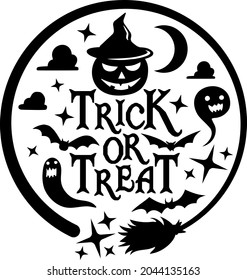 Halloween vector t-shirt design with decorated phrase "Trick or Treat" and bat. Perfect design for halloween celebration.