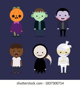 Halloween con mami de brujas de vampiros vectoriales, werewolf, fantasma .Vector conjunto de personajes e íconos para Halloween al estilo de las caricaturas.