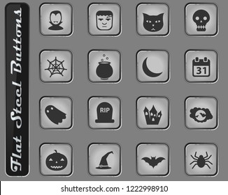 Halloween vector web icons on the flat steel buttons