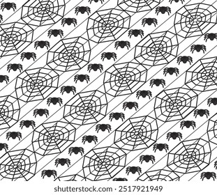 Halloween Vector White Background with Spiders and Webs