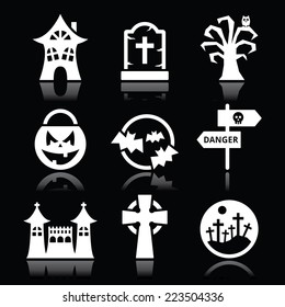 Halloween vector white icons set on black
