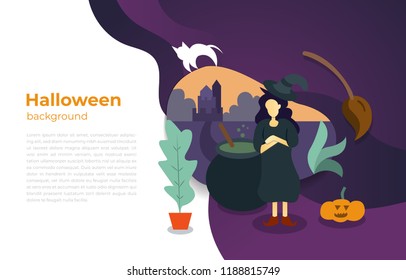 Halloween vector witch illustration background.