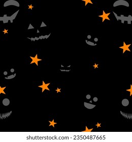 Halloween Vectors set. Halloween seamless pattern. Skeleton Skull of death, the smile of pumpkin, graveyard, witches, bat. and all with orange stars. Pattern for print on fabric and silk.