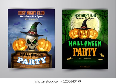 Halloween vertical background with pumpkins