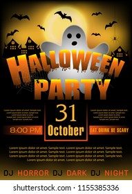 Halloween vertical background template invitation to party or poster and banner with ghost. Vector illustration.