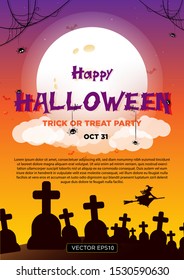 Halloween vertical background with,  full moon. Flyer or invitation template for Halloween party. Vector illustration