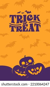 Halloween vertical banner with copy space. Carved Pumpkins Jack O Lantern design. Cute spooky design with fun elements.