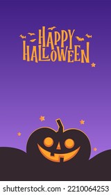Halloween vertical banner with copy space. Carved Pumpkins Jack O Lantern design. Cute spooky design with fun elements.
