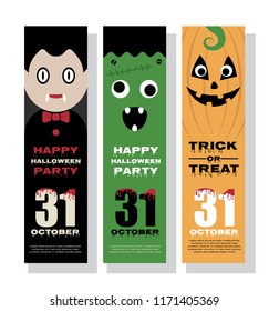 Halloween vertical banner design with mascot cartoon. Vector illustration