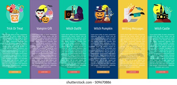 Halloween Vertical Banner Design | Set of great vertical banner flat design illustration concepts for halloween, holiday, horror, night and much more.