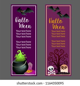 halloween vertical banner with magic pot grave