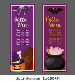 halloween vertical banner magic pot flat style