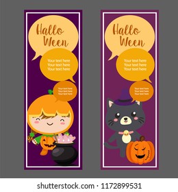 halloween vertical banner with pumpkin costume kid