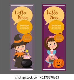 halloween vertical banner with sorceress kids