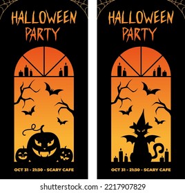 Halloween Vertical Banners. Black cat and Pumpkins. Halloween party. Flyers.	