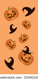 Halloween vertical banners. Jack olantern, pumpkin. Mobile display, stories sale templates social media, with copy space. Concept with smiling jack-o-lantern.