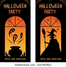 Halloween Vertical Banners. Witch and ghosts. Halloween party. Flyers.	