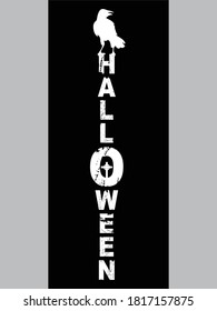 Panel Negro Vertical De Halloween Con Texto Grunge Decorativo Y Silhouette Blanco De Cuchillo Sobre Fondo Gris