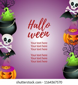 halloween vertical border template with witch pot