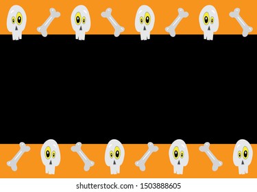 Halloween vertical frame, funny skulls with bones vector illustration for design and decoration