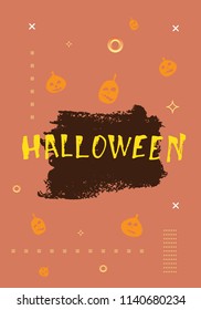 Halloween vertical poster with geometric and pumpkin shapes decoration. Happy Halloween greeting card. Template for holiday design. Vector illustration.