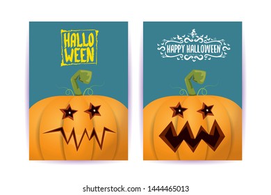 Halloween vertical posters or flyers set with Halloween scary pumpkins . Funky kids Halloween background or banner with space for text