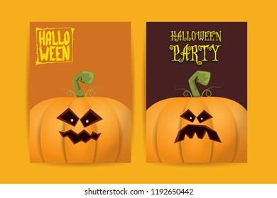 Halloween vertical posters set with Halloween scary pumpkins . Funky kids Halloween background with space for text