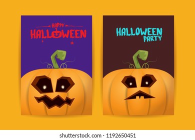 Halloween vertical posters set with Halloween scary pumpkins . Funky kids Halloween background with space for text