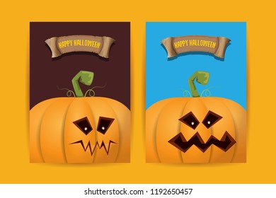 Halloween vertical posters set with Halloween scary pumpkins . Funky kids Halloween background with space for text