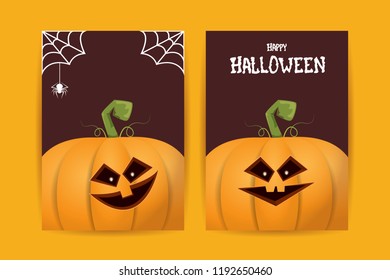Halloween vertical posters set with Halloween scary pumpkins . Funky kids Halloween background with space for text