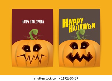 Halloween vertical posters set with Halloween scary pumpkins . Funky kids Halloween background with space for text