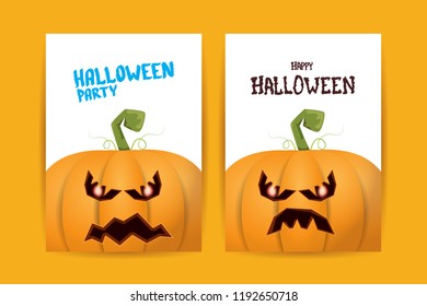 Halloween vertical posters set with Halloween scary pumpkins . Funky kids Halloween background with space for text
