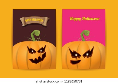 Halloween vertical posters set with Halloween scary pumpkins . Funky kids Halloween background with space for text
