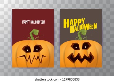 Halloween vertical posters set with Halloween scary pumpkins . Funky kids Halloween background with space for text