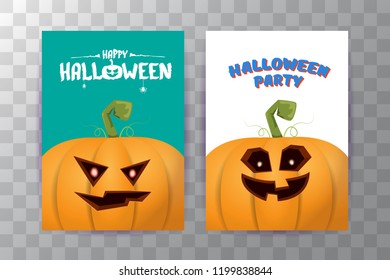 Halloween vertical posters set with Halloween scary pumpkins . Funky kids Halloween background with space for text