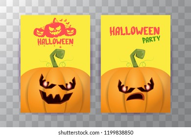 Halloween vertical posters set with Halloween scary pumpkins . Funky kids Halloween background with space for text