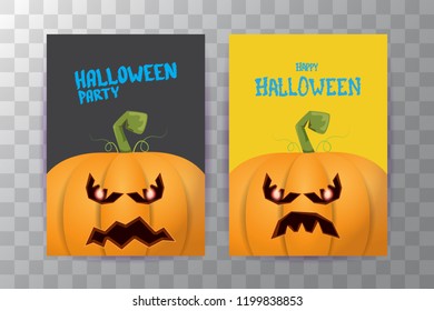 Halloween vertical posters set with Halloween scary pumpkins . Funky kids Halloween background with space for text