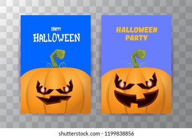 Halloween vertical posters set with Halloween scary pumpkins . Funky kids Halloween background with space for text
