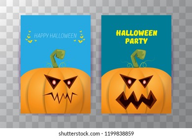 Halloween vertical posters set with Halloween scary pumpkins . Funky kids Halloween background with space for text