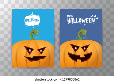 Halloween vertical posters set with Halloween scary pumpkins . Funky kids Halloween background with space for text