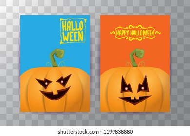Halloween vertical posters set with Halloween scary pumpkins . Funky kids Halloween background with space for text