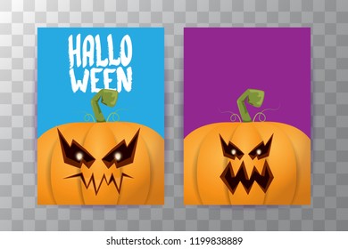 Halloween vertical posters set with Halloween scary pumpkins . Funky kids Halloween background with space for text