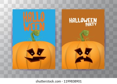 Halloween vertical posters set with Halloween scary pumpkins . Funky kids Halloween background with space for text