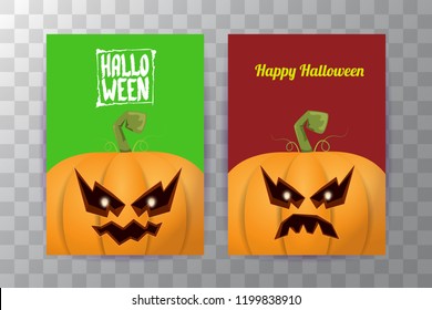 Halloween vertical posters set with Halloween scary pumpkins . Funky kids Halloween background with space for text