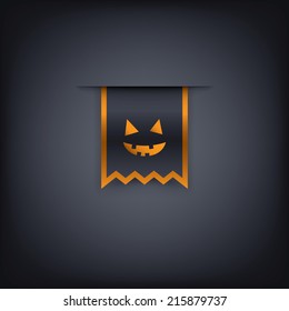 Halloween vertical ribbon element or tag with evil smile. Eps10 vector illustration