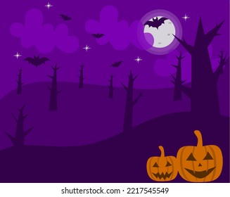Halloween vibes background illustration with spooky purple theme postcards 