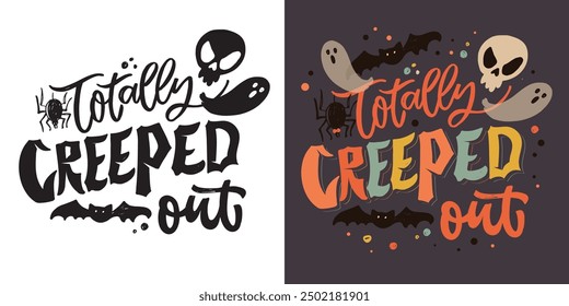 Halloween vibes lettering. Cute hand drawn doodle lettering quote. Lettering for t-shirt design, mug print, bag print, clothes fashion. 100% hand drawn vector image.