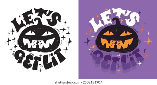 Halloween vibes lettering. Cute hand drawn doodle lettering quote. Lettering for t-shirt design, mug print, bag print, clothes fashion. 100% hand drawn vector image.